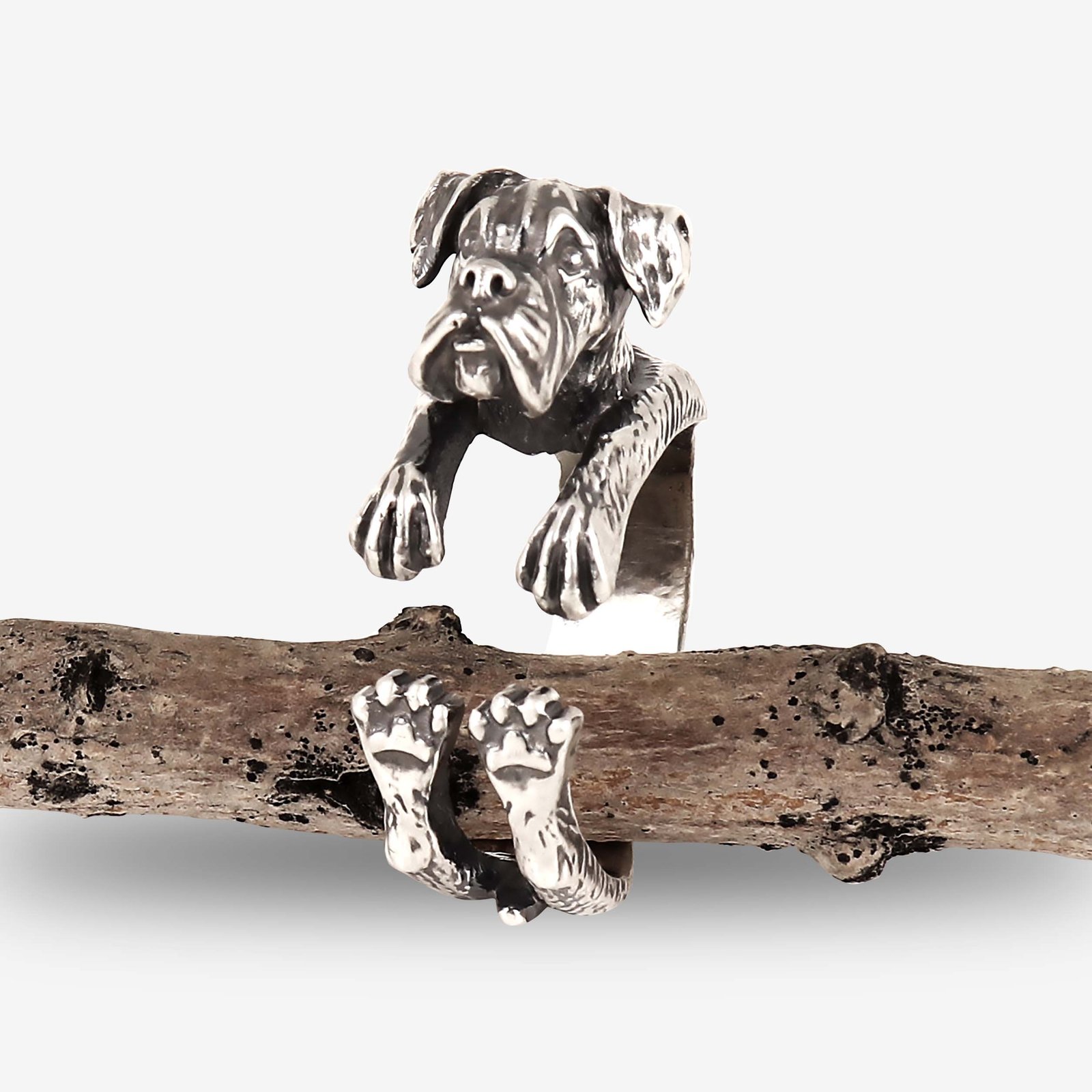 Silver Boxer Dog Ring - Champion's Heart