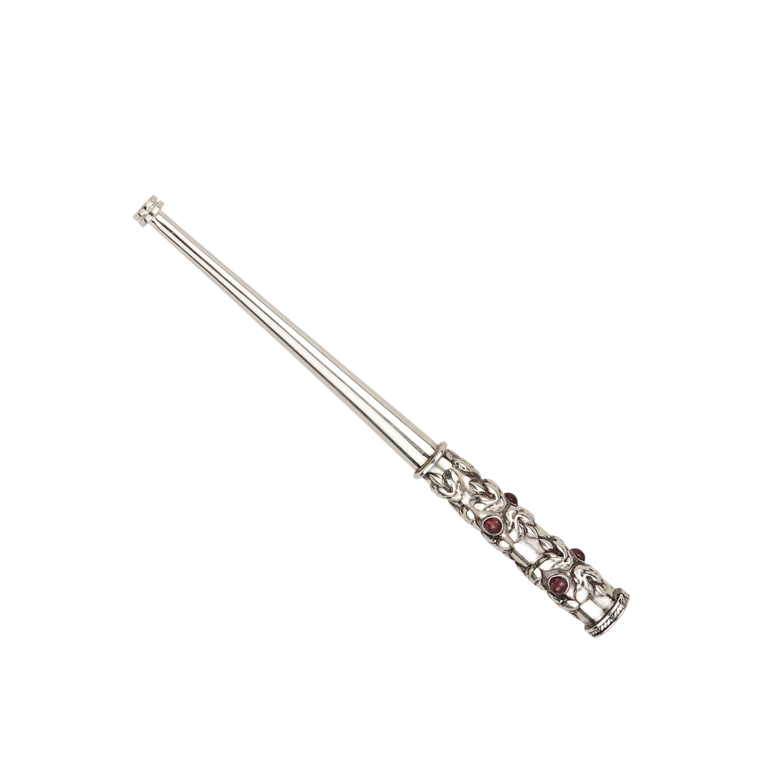 Silver Cigarette Holder With Garnet Stones for Slim Cigarettes