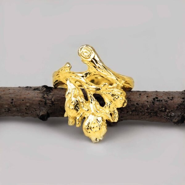 Gold Branch ring with 3 pomegranates