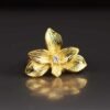 Orchid ring for women, gold-plated sterling silver handmade ring with cubic zirconia