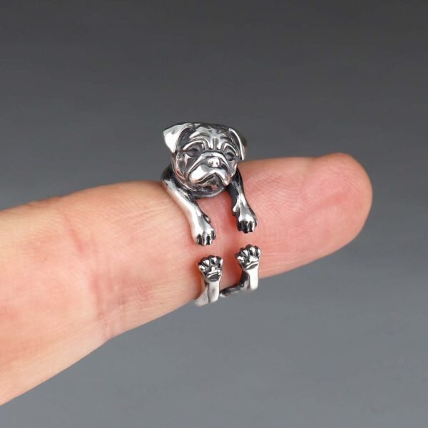 sterling silver adjustable pug ring