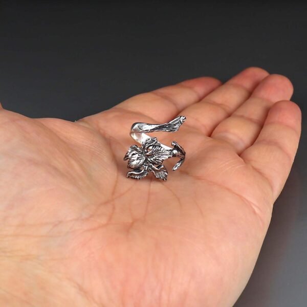 Iris Ring – Handmade Sterling Silver Flower Ring, Adjustable Sizes 5-12, Unique Gift for Women