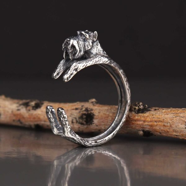 sterling silver adjustable Schnauzer Ring, handmade dog breed jewelry