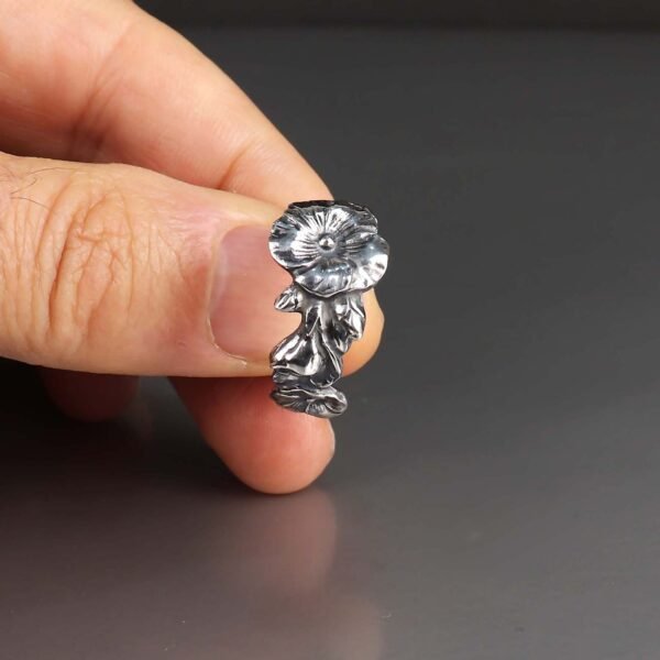 sterling silver hollyhock spoon ring, adjustable