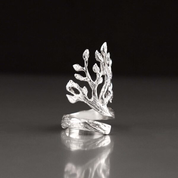 sterling silver tree of life ring with intricate branch and leaf design