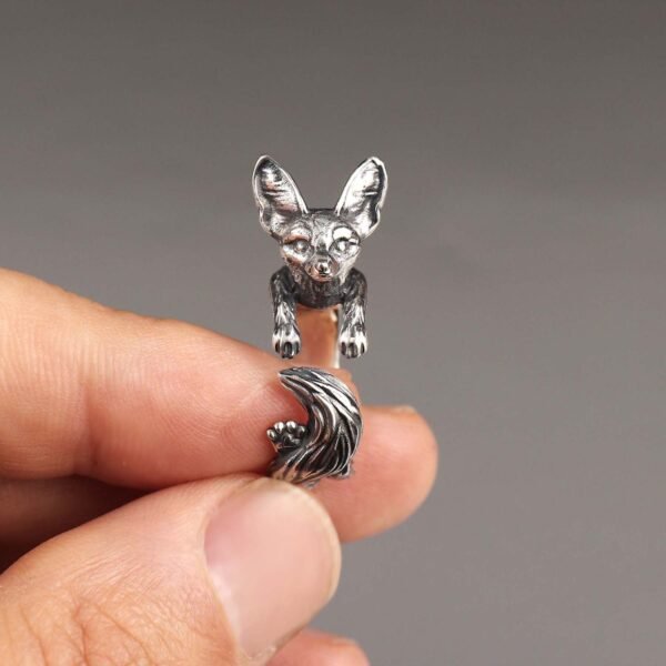 Sterling Silver Fennec Fox Ring, Adjustable Animal Wrap Ring