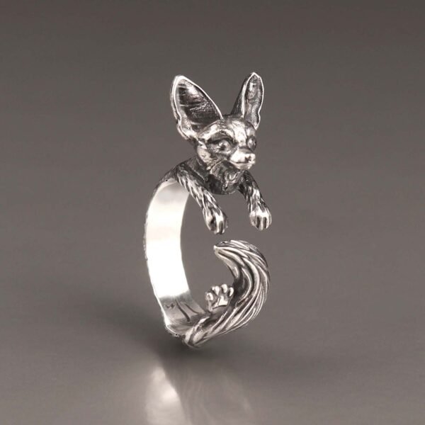 Sterling Silver Fennec Fox Ring, Adjustable Animal Wrap Ring