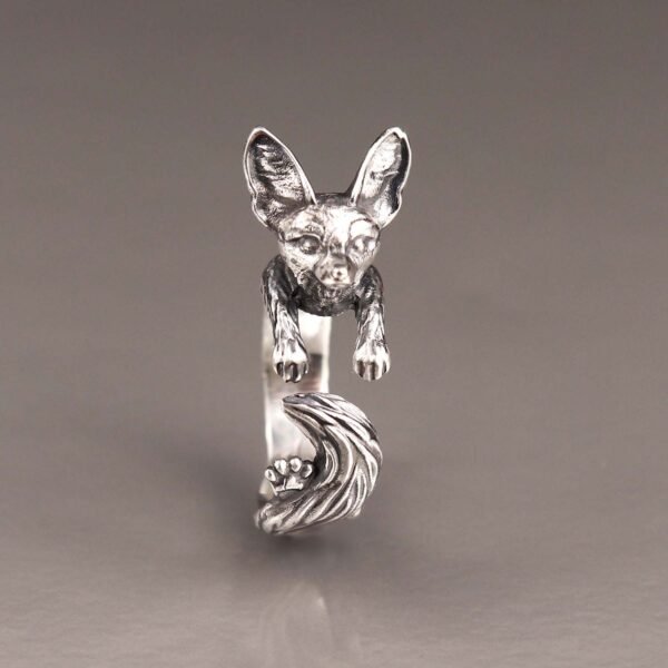 Sterling Silver Fennec Fox Ring, Adjustable Animal Wrap Ring
