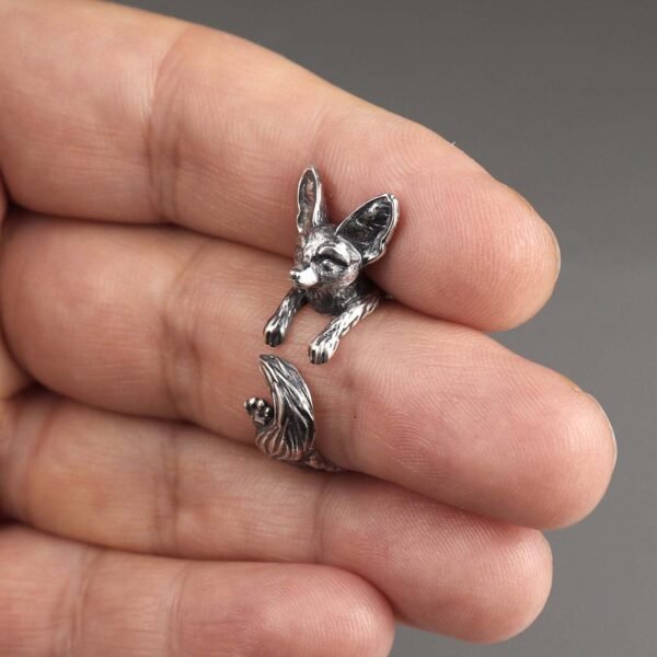 Sterling Silver Fennec Fox Ring, Adjustable Animal Wrap Ring