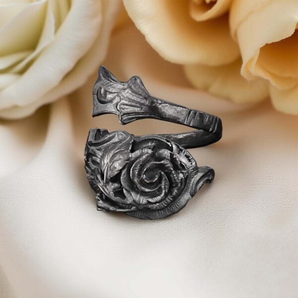 Sterling Silver Black Rose Spoon Ring