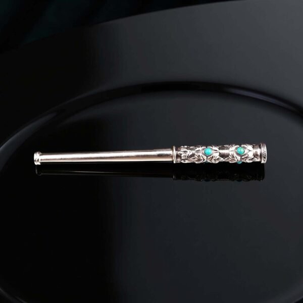 Sterling Silver Cigarette Holder for Slim Cigarettes with Natural Turquoise