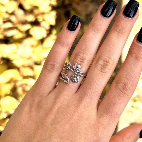 Adjustable Sterling silver Orchid ring
