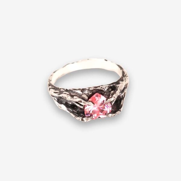Sterling Silver Oxidized Heart Shaped CZ Ring