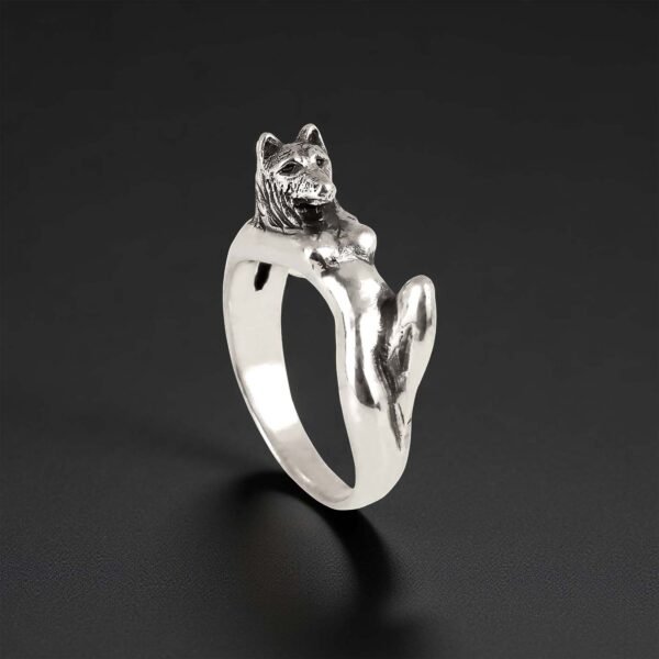 Sterling silver wolf woman ring