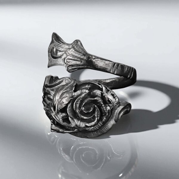 Sterling Silver Black Rose Spoon Ring