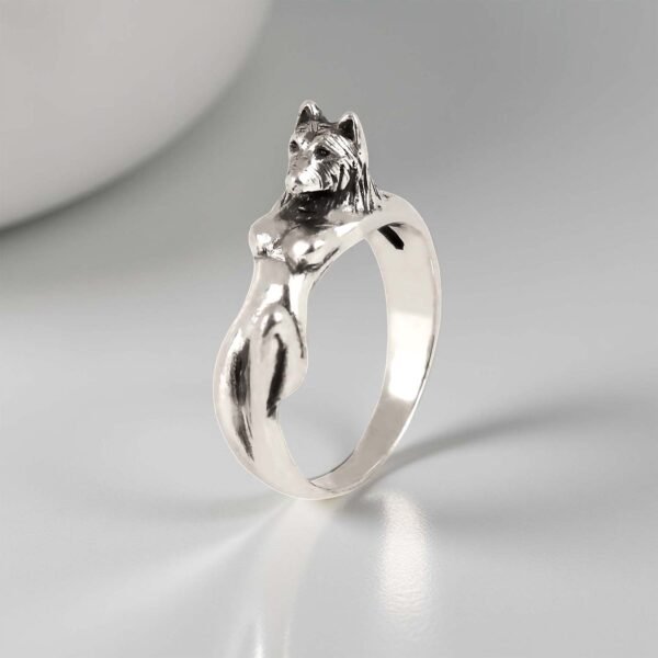 Sterling silver wolf woman ring