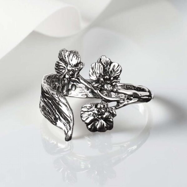 Adjustable Sterling silver Orchid ring