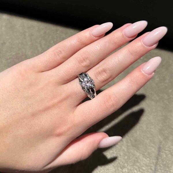 Sterling Silver Oxidized Heart Shaped CZ Ring