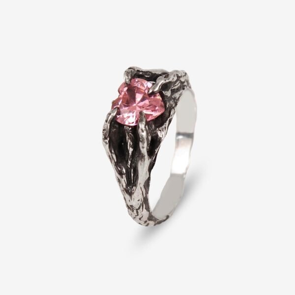 Sterling Silver Oxidized Heart Shaped CZ Ring