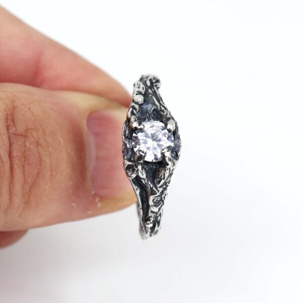 Rustic Branch Ring with Cubic Zirconia, Nature Wedding Ring