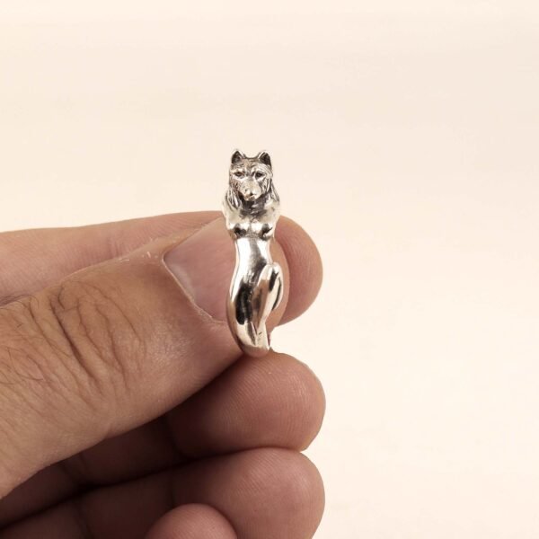 Sterling silver wolf woman ring