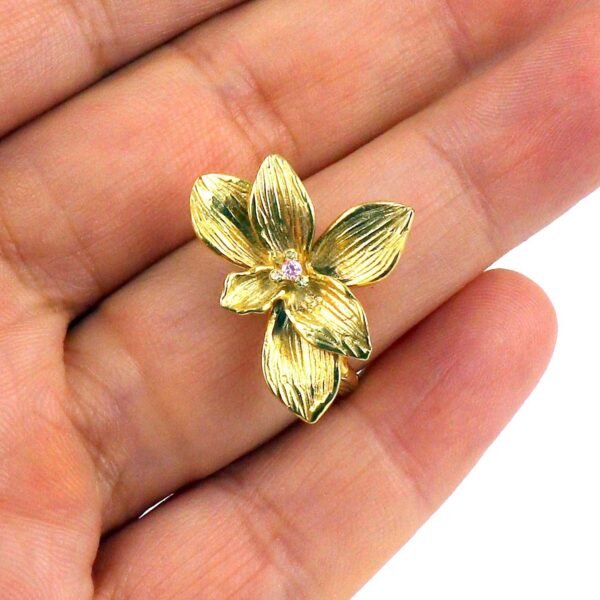 Sterling silver gol-plated Orchid flower ring
