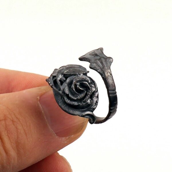 Sterling Silver Black Rose Spoon Ring