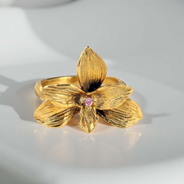 Sterling silver gol-plated Orchid flower ring