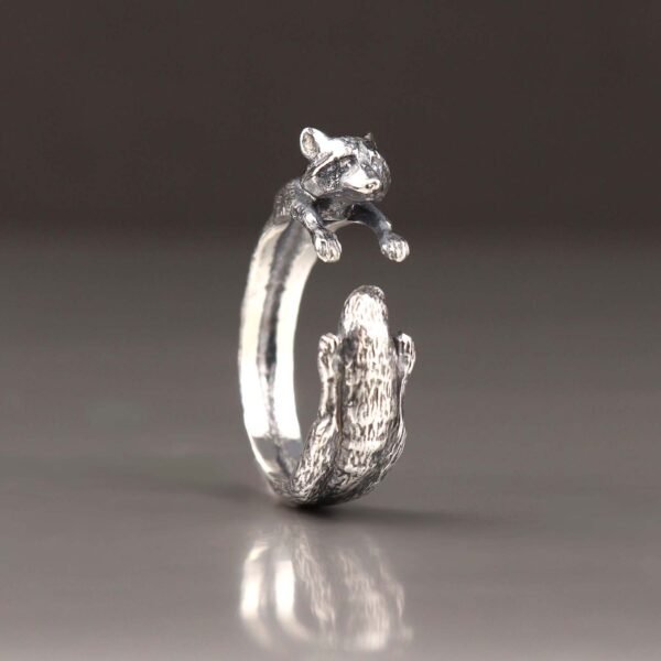Sterling silver adjustable raccoon ring