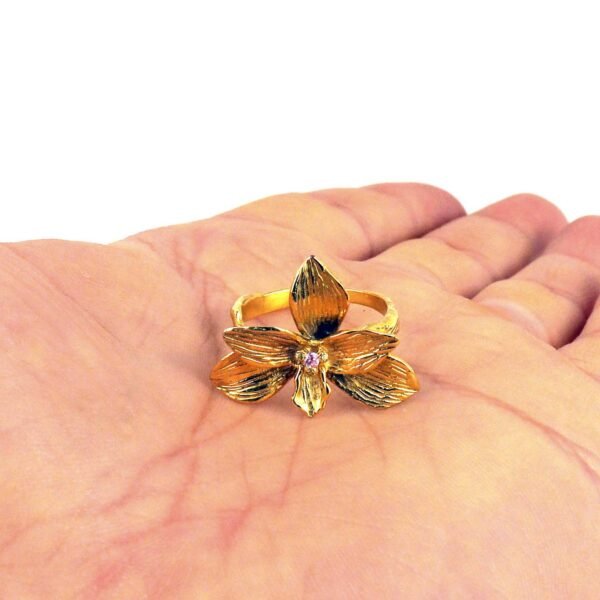 Sterling silver gol-plated Orchid flower ring