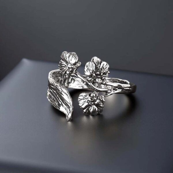 Adjustable Sterling silver Orchid ring
