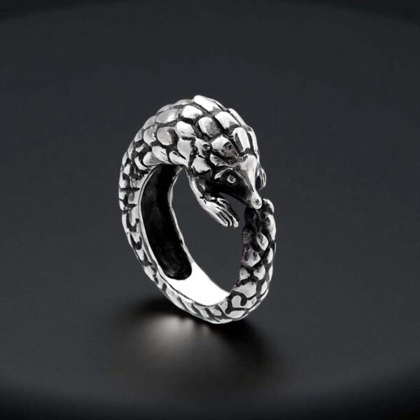 Pangolin Ring, Sterling Silver Adjustable Animal Wrap Ring