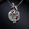 Sterling Silver Pomegranate Necklace with Red Gemstones