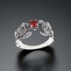 Sterling Silver Rose Ring with Red Cubic Zirconia
