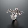Sterling silver tree ring with a bird