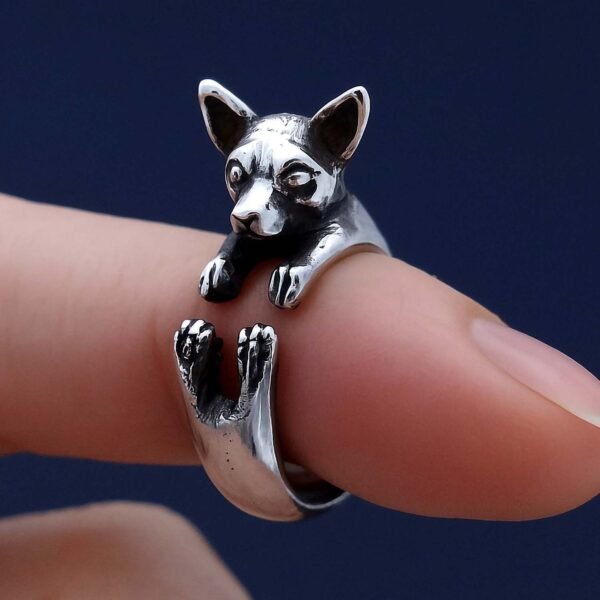 Sterling silver adjustable Chihuahua ring