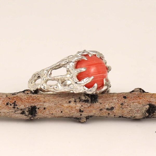 Forest Root Ring Sterling Silver with Pink Rhodochrosite