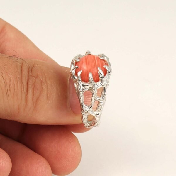Forest Root Ring Sterling Silver with Pink Rhodochrosite