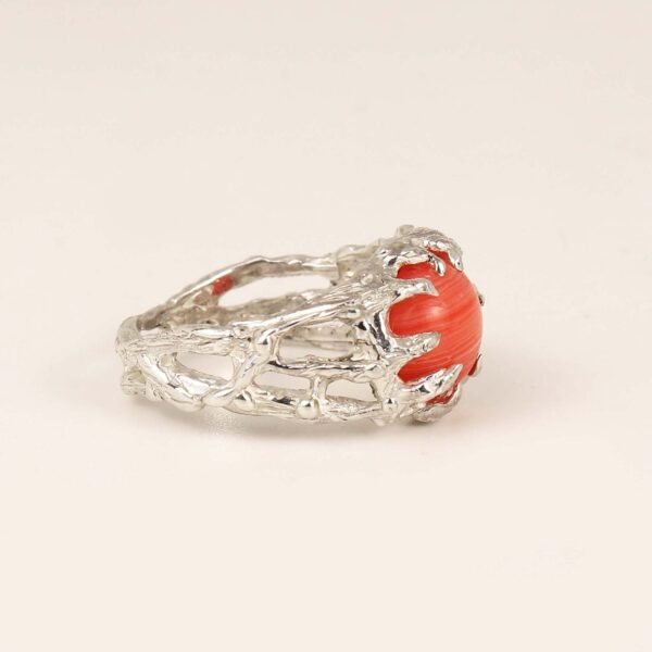Forest Root Ring Sterling Silver with Pink Rhodochrosite