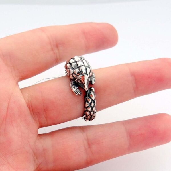 Pangolin Ring, Sterling Silver Adjustable Animal Wrap Ring