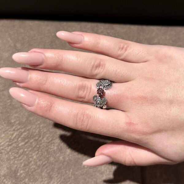 Sterling Silver Rose Ring with Red Cubic Zirconia