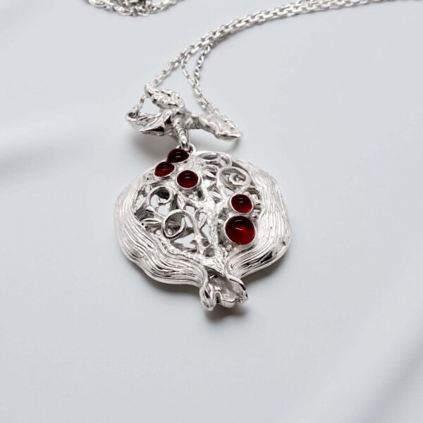 Sterling Silver Pomegranate Necklace with Red Gemstones
