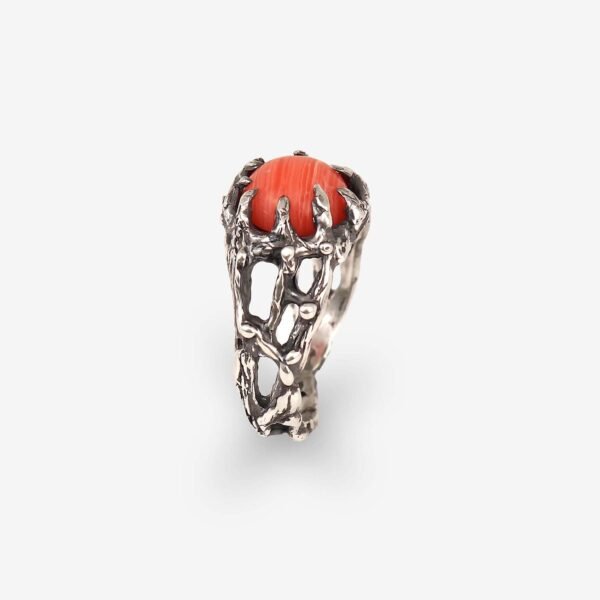 Forest Root Ring Sterling Silver with Pink Rhodochrosite