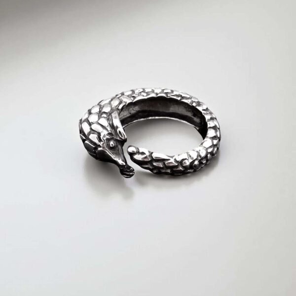 Pangolin Ring, Sterling Silver Adjustable Animal Wrap Ring