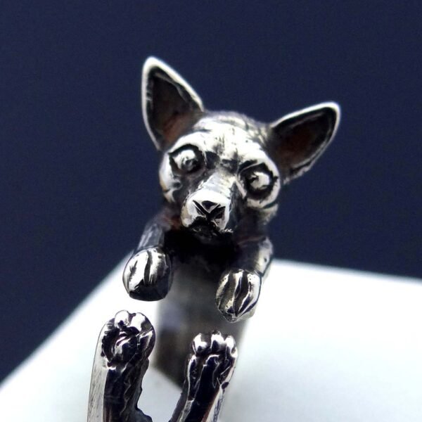 Sterling silver adjustable Chihuahua ring