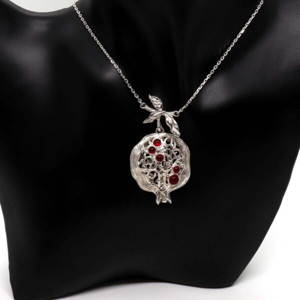 Sterling Silver Pomegranate Necklace with Red Gemstones