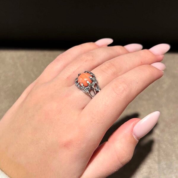Forest Root Ring Sterling Silver with Pink Rhodochrosite