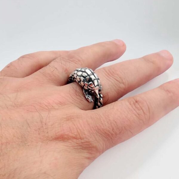 Pangolin Ring, Sterling Silver Adjustable Animal Wrap Ring