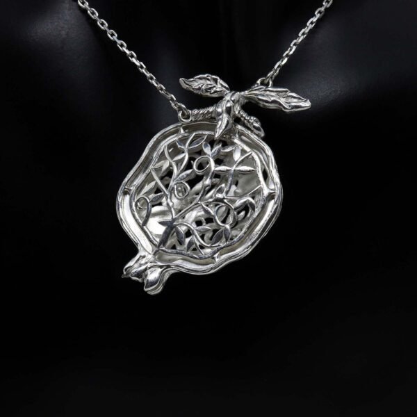 Sterling Silver Pomegranate Necklace with Red Gemstones