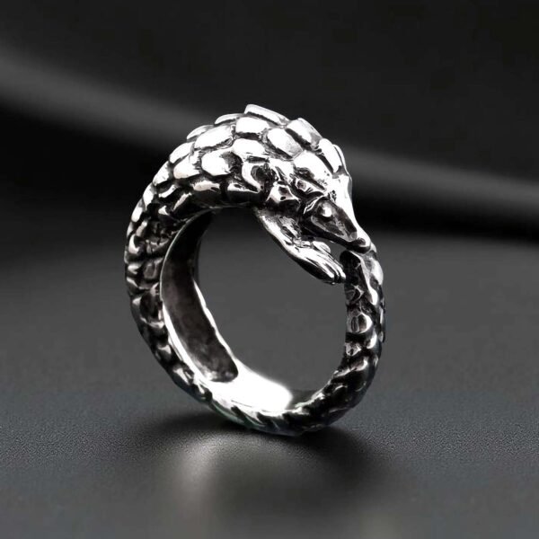 Pangolin Ring, Sterling Silver Adjustable Animal Wrap Ring